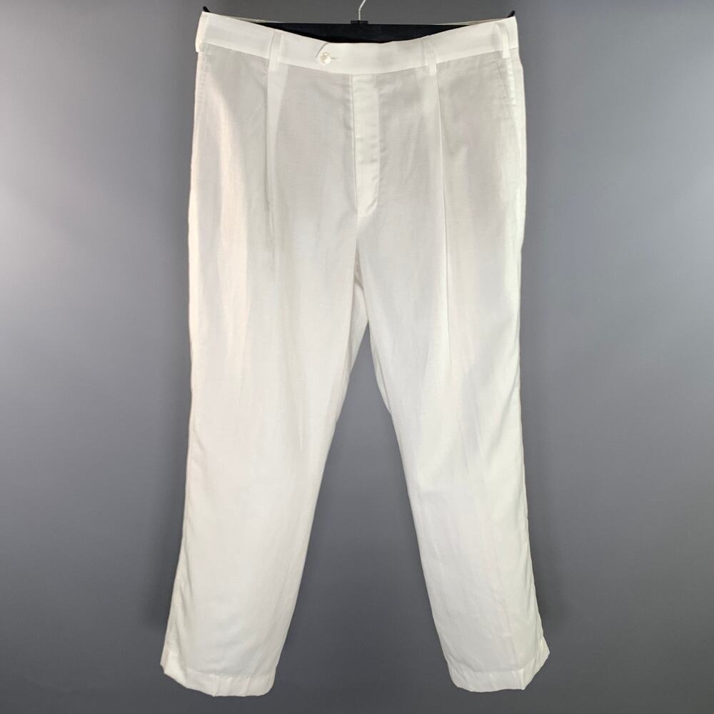 SUIT SUPPLY Size 36 White Lyocel & Linen Pleated Dress Pants